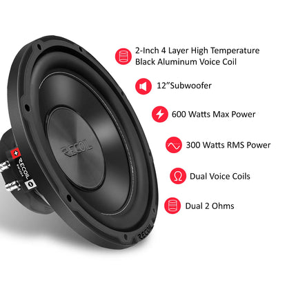 Recoil RW12D4 Echo series 12" Dual 4-ohm Subwoofer 600W