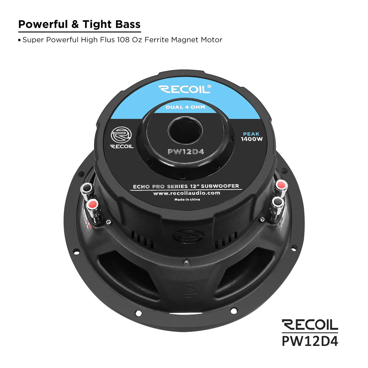 Recoil PW12D4 Echo Pro 12" 1400W Dual 4 Ohm Subwoofer