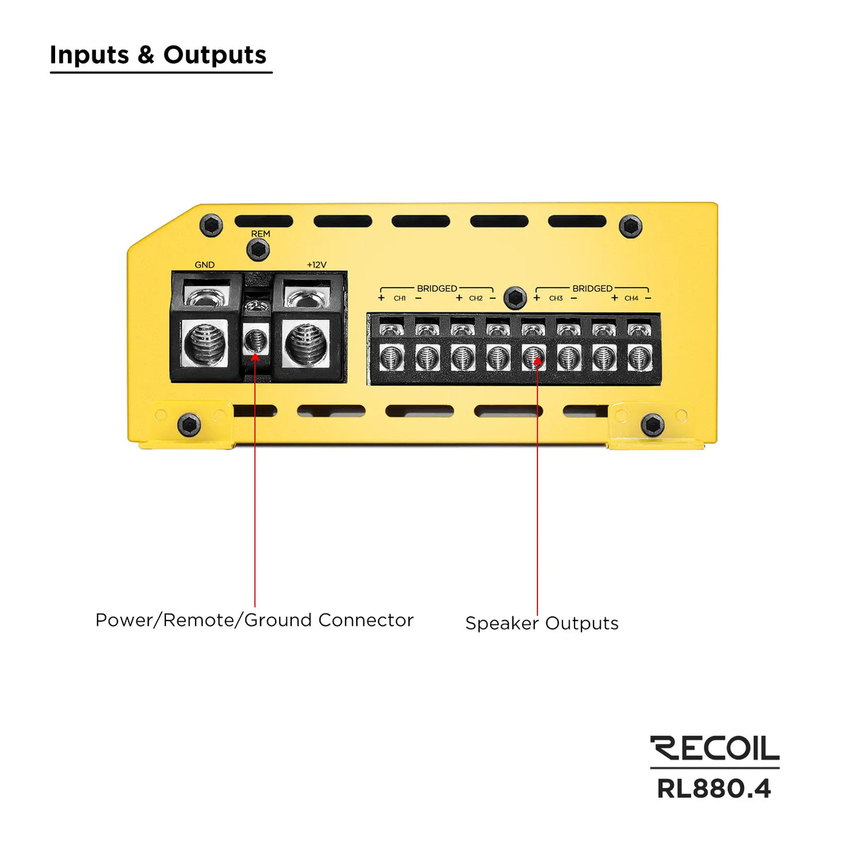 Recoil RL880.4 880 Watts Full Range Class-D 4 Channel Amplifier