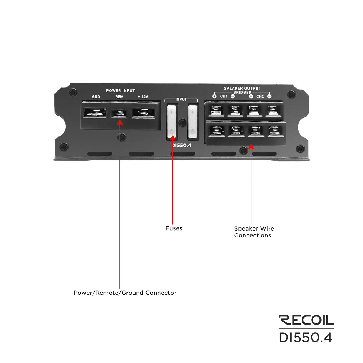 Recoil DI550.4 Class D 4 Channel Amplifier, 1040W Max