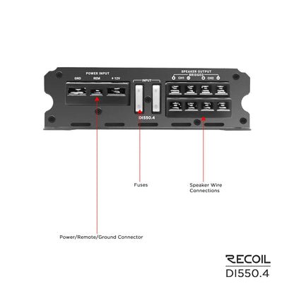 Recoil DI550.4 Class D 4 Channel Amplifier, 1040W Max