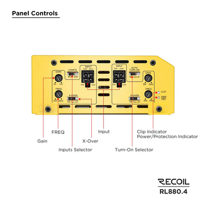 Recoil RL880.4 880 Watts Full Range Class-D 4 Channel Amplifier