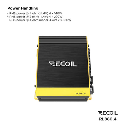 Recoil RL880.4 880 Watts Full Range Class-D 4 Channel Amplifier