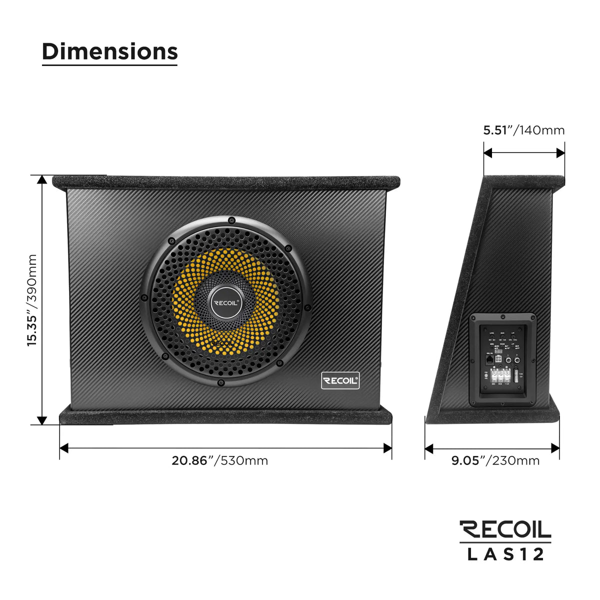 Recoil LAS12 12″ Shallow Active Powered Subwoofer with Built-in Amplifier. Peak 600W
