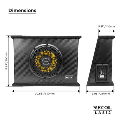 Recoil LAS12 12″ Shallow Active Powered Subwoofer with Built-in Amplifier. Peak 600W