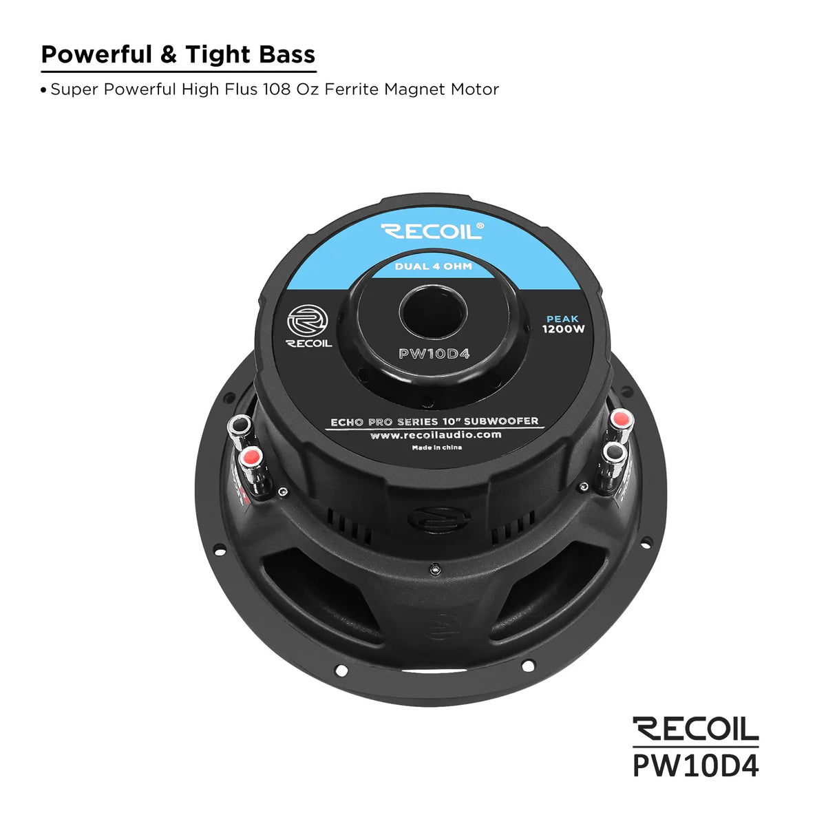 Recoil PW10D4 Echo Pro 10" 1200W Power Dual 4 Ohm Subwoofer